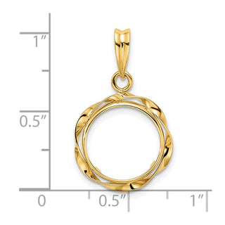 14k Yellow Gold Hand Twisted Ribbon 13mm Prong Coin Bezel Pendant - Fits 2 Pesos and US $1