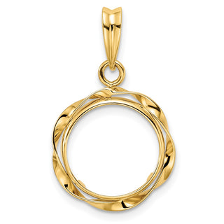 14k Yellow Gold Hand Twisted Ribbon 13mm Prong Coin Bezel Pendant - Fits 2 Pesos and US $1