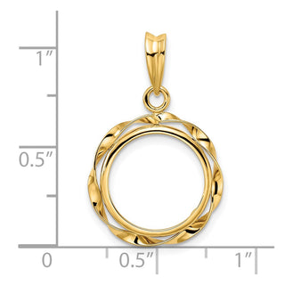 14k Yellow Gold Hand Twisted Ribbon 14mm Prong Coin Bezel Pendant - Fits 1/20 oz Maple Leaf and Other Coins