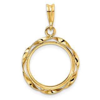 14k Yellow Gold Hand Twisted Ribbon 15mm Prong Coin Bezel Pendant - Fits US $1 Type 2