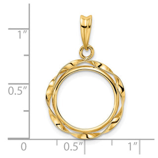 14k Yellow Gold Hand Twisted Ribbon 15mm Prong Coin Bezel Pendant - Fits US $1 Type 2