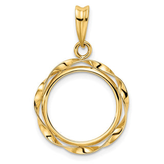 14k Yellow Gold Hand Twisted Ribbon 15mm Prong Coin Bezel Pendant - Fits US $1 Type 2