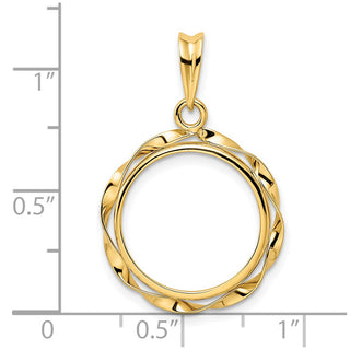 14k Yellow Gold Hand Twisted Ribbon 16mm Prong Coin Bezel Pendant - Fits 1/10 oz Maple Leaf, Maple Leaf, and Other Coins