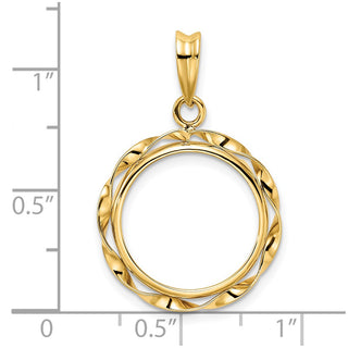 14k Yellow Gold Hand Twisted Ribbon 16.5mm Prong Coin Bezel Pendant - Fits 1/10 oz American Eagle and 1/10 oz Krugerrand