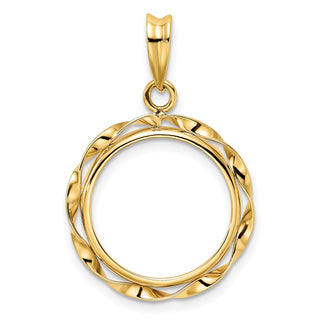 14k Yellow Gold Hand Twisted Ribbon 16.5mm Prong Coin Bezel Pendant - Fits 1/10 oz American Eagle and 1/10 oz Krugerrand
