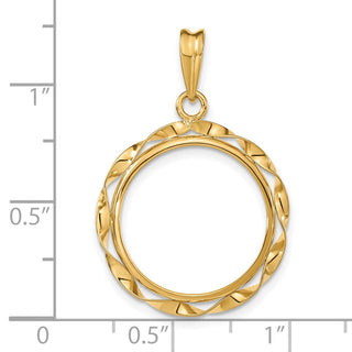 14k Yellow Gold Hand Twisted Ribbon 17.8mm Prong Coin Bezel Pendant - Fits US $2.50 Liberty and Other Coins