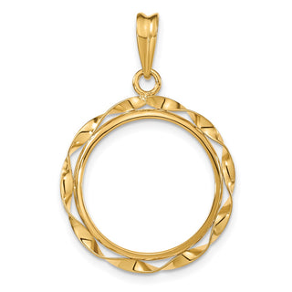 14k Yellow Gold Hand Twisted Ribbon 17.8mm Prong Coin Bezel Pendant - Fits US $2.50 Liberty and Other Coins