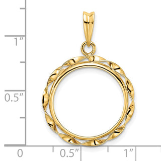 14k Yellow Gold Hand Twisted Ribbon 18mm Prong Coin Bezel Pendant - Fits 1/10 oz Cat, 1/10 oz Panda, and US Dime
