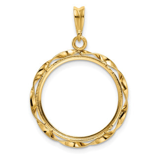 14k Yellow Gold Hand Twisted Ribbon 20mm Prong Coin Bezel Pendant - Fits 1/4 oz Kangaroo