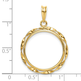14k Yellow Gold Hand Twisted Ribbon 20mm Prong Coin Bezel Pendant - Fits 1/4 oz Kangaroo