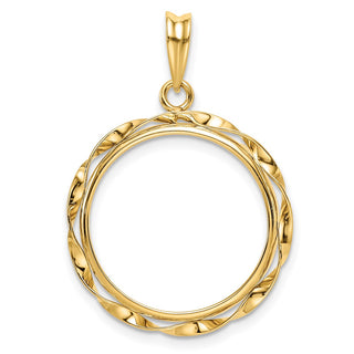 14k Yellow Gold Hand Twisted Ribbon 20mm Prong Coin Bezel Pendant - Fits 1/4 oz Kangaroo