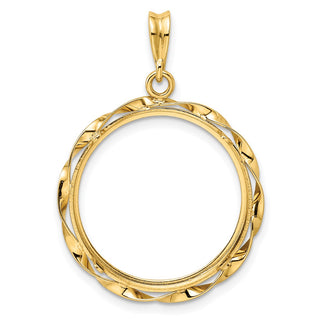 14k Yellow Gold Hand Twisted Ribbon 21.6mm Prong Coin Bezel Pendant - Fits US $5 Bald Eagle, US $5 Congressional, US $5 Liberty, and Other Coins