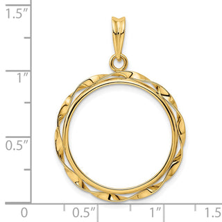 14k Yellow Gold Hand Twisted Ribbon 21.6mm Prong Coin Bezel Pendant - Fits US $5 Bald Eagle, US $5 Congressional, US $5 Liberty, and Other Coins