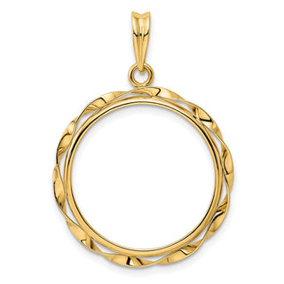 14k Yellow Gold Hand Twisted Ribbon 21.6mm Prong Coin Bezel Pendant - Fits US $5 Bald Eagle, US $5 Congressional, US $5 Liberty, and Other Coins