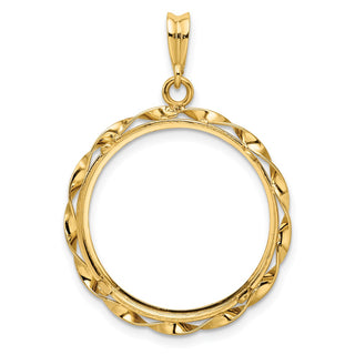 14k Yellow Gold Hand Twisted Ribbon 22mm Prong Coin Bezel Pendant - Fits 1/4 oz American Eagle and Other Coins