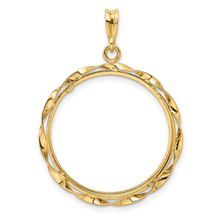14k Yellow Gold Hand Twisted Ribbon 25.0mm Prong Coin Bezel Pendant - Fits 1/2 oz Maple Leaf and Other Coins