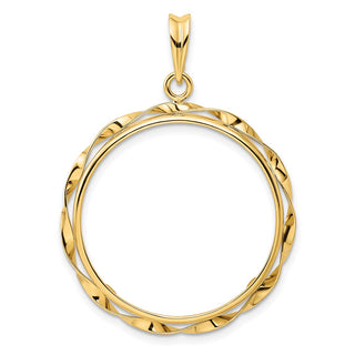 14k Yellow Gold Hand Twisted Ribbon 25.0mm Prong Coin Bezel Pendant - Fits 1/2 oz Maple Leaf and Other Coins