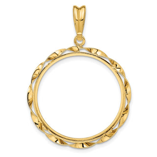 14k Yellow Gold Hand Twisted Ribbon 27mm Prong Coin Bezel Pendant - Fits 1/2 oz American Eagle, US $10 Liberty, and Other Coins