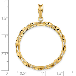 14k Yellow Gold Hand Twisted Ribbon 30mm Prong Coin Bezel Pendant - Fits 1 oz Maple Leaf and 1/2 oz Cat
