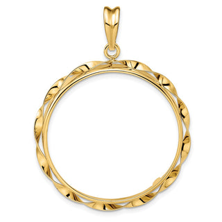 14k Yellow Gold Hand Twisted Ribbon 30mm Prong Coin Bezel Pendant - Fits 1 oz Maple Leaf and 1/2 oz Cat