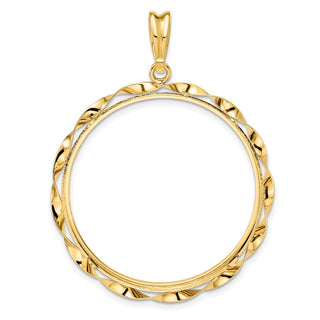 14k Yellow Gold Hand Twisted Ribbon 32mm Prong Coin Bezel Pendant - Fits 1 oz Australian Nugget, 1 oz Kangaroo, 1 oz Panda, and Other Coins