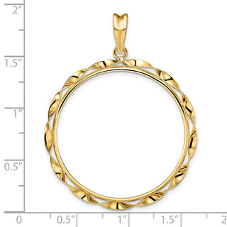 14k Yellow Gold Hand Twisted Ribbon 32mm Prong Coin Bezel Pendant - Fits 1 oz Australian Nugget, 1 oz Kangaroo, 1 oz Panda, and Other Coins
