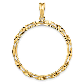 14k Yellow Gold Hand Twisted Ribbon 32mm Prong Coin Bezel Pendant - Fits 1 oz Australian Nugget, 1 oz Kangaroo, 1 oz Panda, and Other Coins