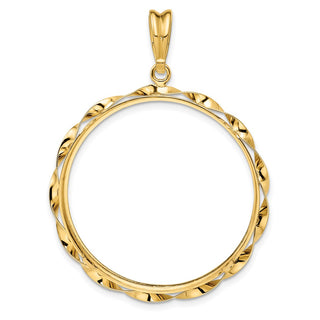 14k Yellow Gold Hand Twisted Ribbon 32.7mm Prong Coin Bezel Pendant - Fits 1 oz American Eagle, 1 oz Cat, and 1 oz Krugerrand