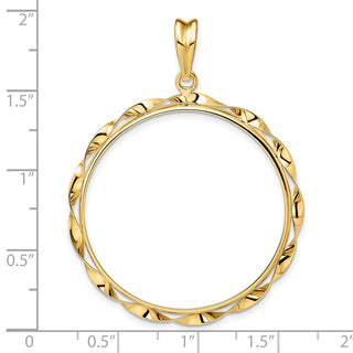 14k Yellow Gold Hand Twisted Ribbon 32.7mm Prong Coin Bezel Pendant - Fits 1 oz American Eagle, 1 oz Cat, and 1 oz Krugerrand