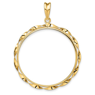 14k Yellow Gold Hand Twisted Ribbon 32.7mm Prong Coin Bezel Pendant - Fits 1 oz American Eagle, 1 oz Cat, and 1 oz Krugerrand