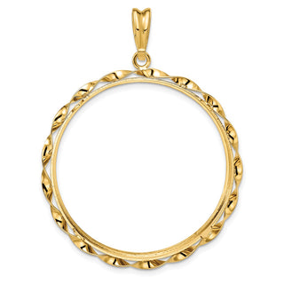 14k Yellow Gold Hand Twisted Ribbon 34.2mm Prong Coin Bezel Pendant - Fits US $20 Liberty and US $20 St. Gaudens