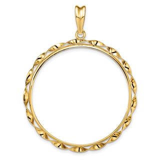 14k Yellow Gold Hand Twisted Ribbon 34.2mm Prong Coin Bezel Pendant - Fits US $20 Liberty and US $20 St. Gaudens