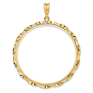 14k Yellow Gold Hand Twisted Ribbon 39.5mm Prong Coin Bezel Pendant - Fits 4 Ducat