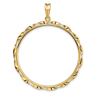 14k Yellow Gold Hand Twisted Ribbon 39.5mm Prong Coin Bezel Pendant - Fits 4 Ducat