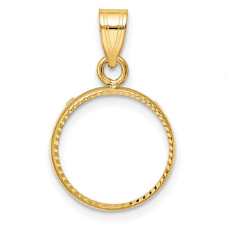 10k Yellow Gold Polished and Diamond-cut 13.0mm Prong Coin Bezel Pendant - Fits 2 Pesos