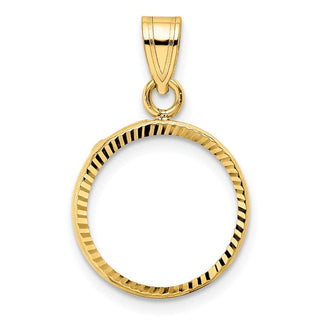 10k Yellow Gold Polished and Diamond-cut 14.0mm Prong Coin Bezel Pendant - Fits 1/20 oz Maple Leaf and Other Coins