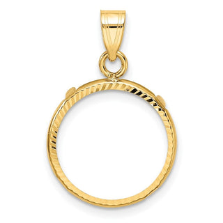 10k Yellow Gold Polished and Diamond-cut 15.0mm Prong Coin Bezel Pendant - Fits US $1 Type 2
