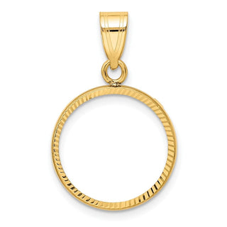 10k Yellow Gold Polished and Diamond-cut 16.0mm Prong Coin Bezel Pendant - Fits Maple Leaf