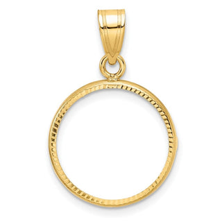 10k Yellow Gold Polished and Diamond-cut 16.5mm Prong Coin Bezel Pendant - Fits 1/10 oz American Eagle and 1/10 oz Krugerrand