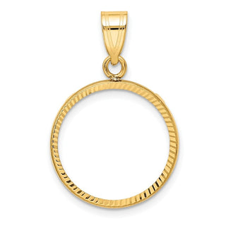 10k Yellow Gold Polished and Diamond-cut 17.8mm Prong Coin Bezel Pendant - Fits US $2.50 Liberty and Other Coins