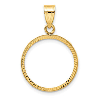 10k Yellow Gold Polished and Diamond-Cut 18.0mm Prong Coin Bezel Pendant - Fits 1/10 oz Cat, 1/10 oz Panda, and US Dime