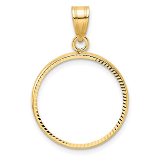 10k Yellow Gold Polished and Diamond-cut 19.5mm Prong Coin Bezel Pendant - Fits 1 Rand, 10 Mark Friedrich, and Half Sovereign
