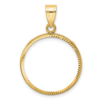 10k Yellow Gold Polished and Diamond-cut 20.2mm Prong Coin Bezel Pendant - Fits 1/4 oz Maple Leaf