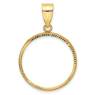 10k Yellow Gold Polished and Diamond-cut 21.6mm Prong Coin Bezel Pendant - Fits US $5 Bald Eagle, US $5 Congressional, and Other Coins