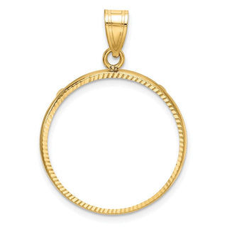 10k Yellow Gold Polished and Diamond-cut 22.0mm Prong Coin Bezel Pendant - Fits 1/4 oz American Eagle and Other Coins