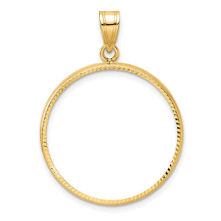 10k Yellow Gold Polished and Diamond-cut 25.0mm Prong Coin Bezel Pendant - Fits 1/2 oz Maple Leaf and Other Coins