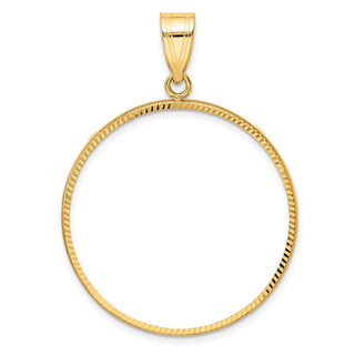 10k Yellow Gold Polished and Diamond-cut 30.0mm Prong Coin Bezel Pendant - Fits 1 oz Maple Leaf and 1/2 oz Cat