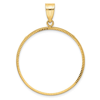 10k Yellow Gold Polished and Diamond-cut 32.0mm Prong Coin Bezel Pendant - Fits 1 oz Australian Nugget, 1 oz Kangaroo, 1 oz Panda, and Other Coins