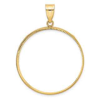 10k Yellow Gold Polished and Diamond-cut 32.7mm Prong Coin Bezel Pendant - Fits 1 oz American Eagle, 1 oz Cat, and 1 oz Krugerrand