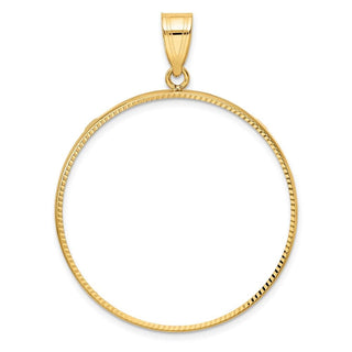 10k Yellow Gold Polished and Diamond-cut 34.2mm Prong Coin Bezel Pendant - Fits US $20 Liberty and US $20 St. Gaudens